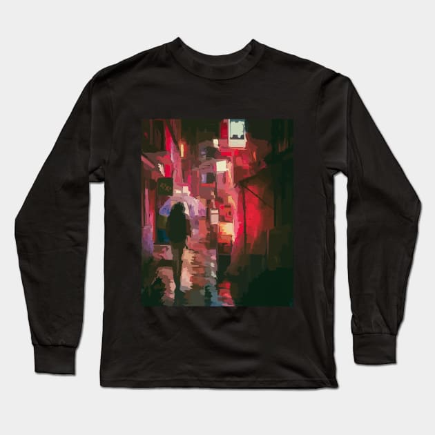 Red alley Long Sleeve T-Shirt by Artprintzilla